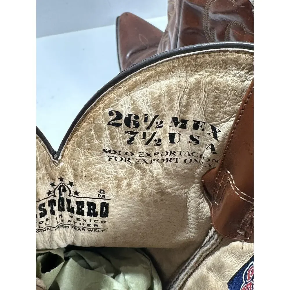 Pistolero Boots Engraved Leather Men’s Sz 7.5 Brown Cowboy Gorgeous‎